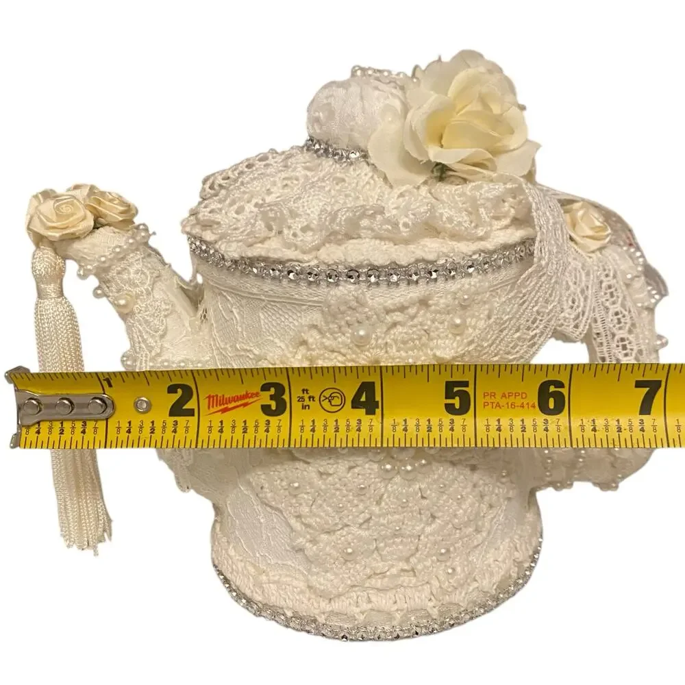 Elegant White Lace Floral Ceramic Teapot Decorative Vintage Handmade Table Decor